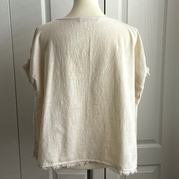 Zara Basic Cream Top Sz Sm Fringe Red Embroidery - Picture 5 of 6